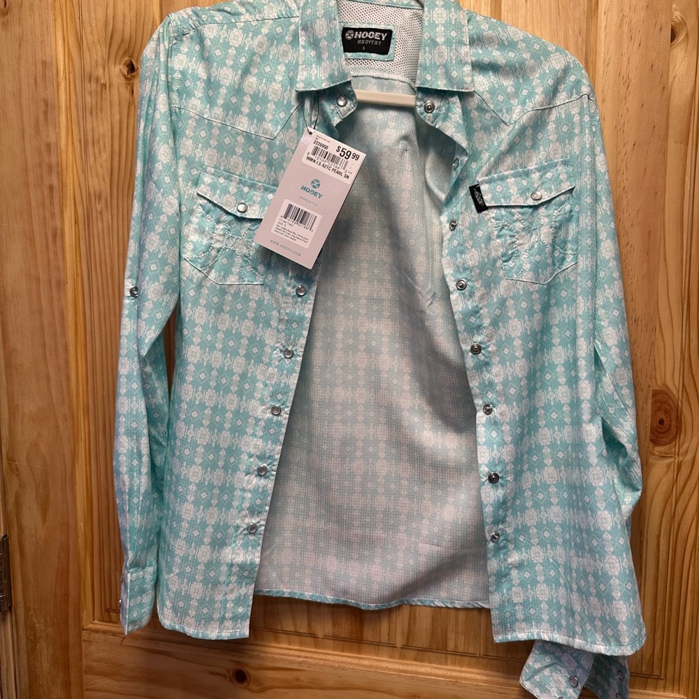 Hooey Aqua and White Patterned Shirt